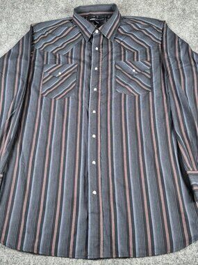 MWG Apparel Shirt Mens XLT Black Stripe Western Pearl Snap Long Sleeve Casual